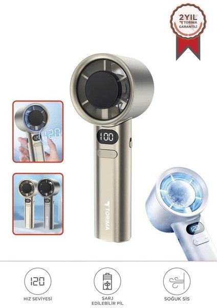 F-21 Altın Dijital Ekranlı 120 Hız Ayarlı Taşınabilir Mini Fan
