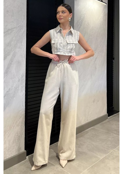 Kadın Yüksek Bel Bağlamalı Bol Paça Keten Pantolon P-00016591 fiyatları