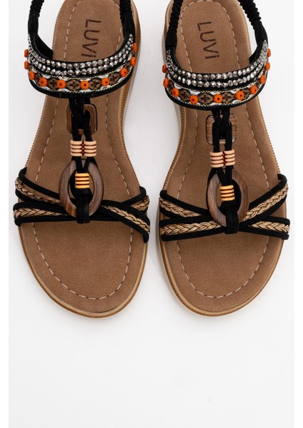 Cher Siyah Örgü Bantlı Taşlı Tokalı Kadın Sandalet fiyatları