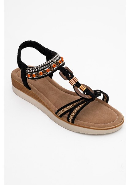 Cher Siyah Örgü Bantlı Taşlı Tokalı Kadın Sandalet modelleri