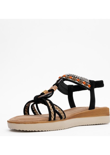 Cher Siyah Örgü Bantlı Taşlı Tokalı Kadın Sandalet fırsatları