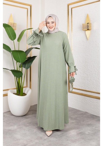 Kol Büzgülü Gül Detaylı ELBISE-5030 Su Yeşili fiyatları