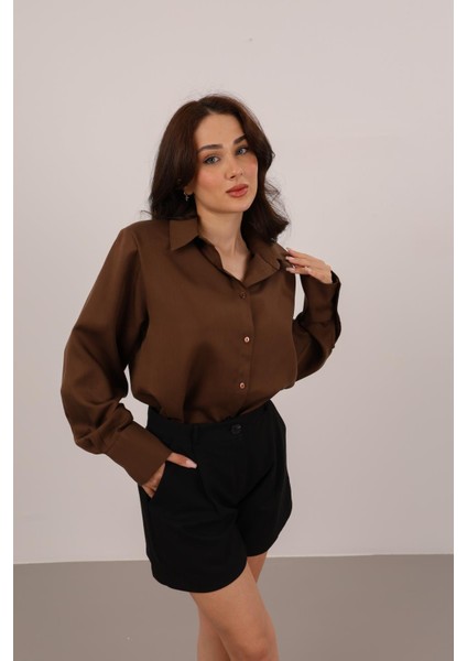 Kadın Kahverengi Vatkalı Gömlek