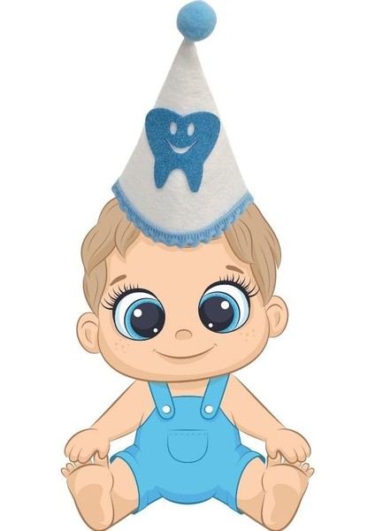 Diş Baskılı Ponponlu Keçe Külah Şapka - Mavi