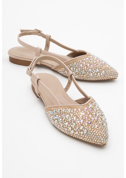 Helly Bej Hasır Taşlı Önü Kapalı Kadın Sandalet