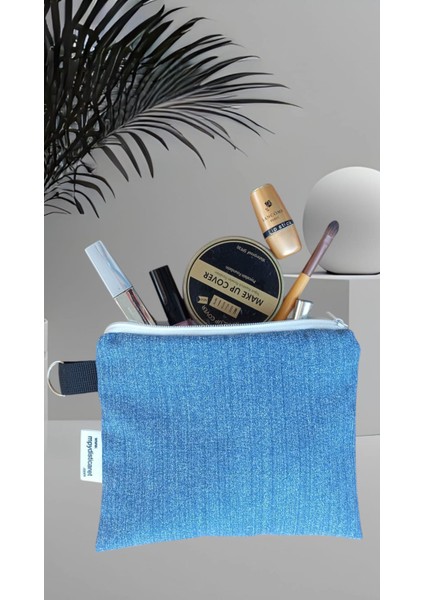 Şık Denim Kumaş Makyaj Çantası ,aksesuar Çantası, Kumaş Çanta