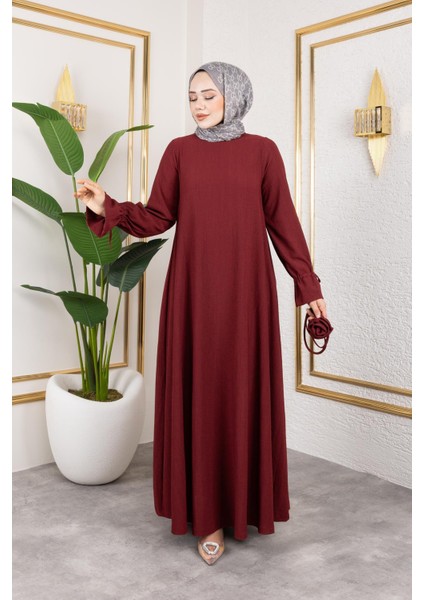 Kol Büzgülü Gül Detaylı ELBISE-5030 Bordo fiyatları