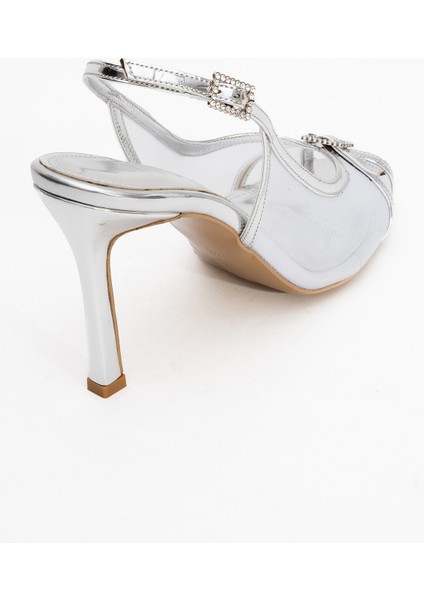 Elyse Gümüş Rugan Fileli Kadın Yüksek Topuklu Abiye Ayakkabı indirimleri