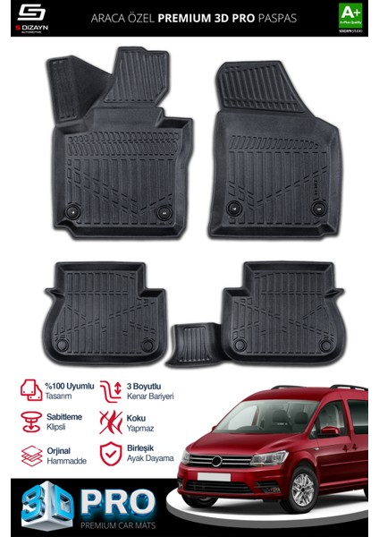 Vw Caddy 3D Pro Havuzlu Paspas 2015-2020 A+ Kalite