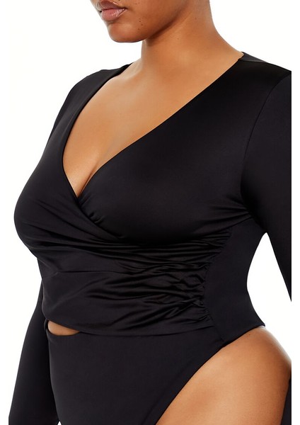 Plus Size Kruvaze Yaka Bodysuit