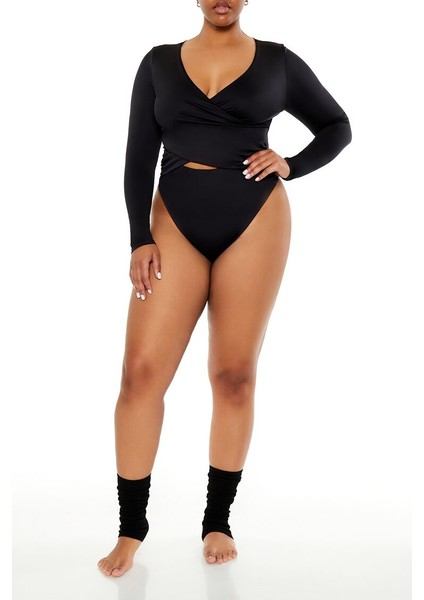 Plus Size Kruvaze Yaka Bodysuit