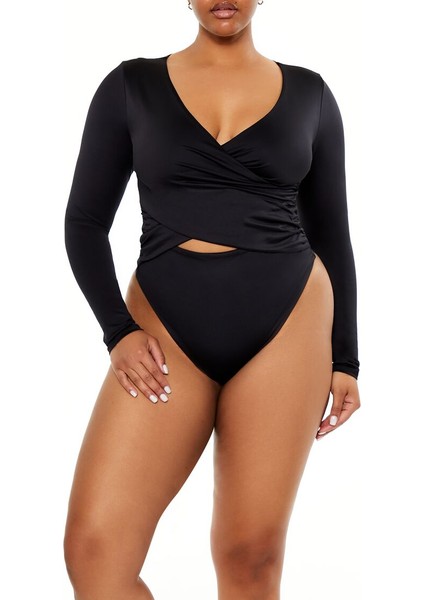 Plus Size Kruvaze Yaka Bodysuit