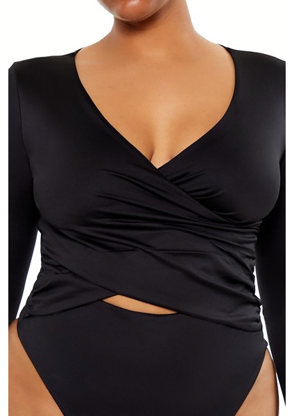 Plus Size Kruvaze Yaka Bodysuit