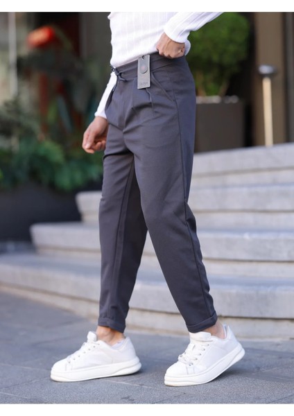 Erkek Örme Kumaş Pileli Duble Paça Rahat Kalıp Casual Jogger Pantolon modelleri