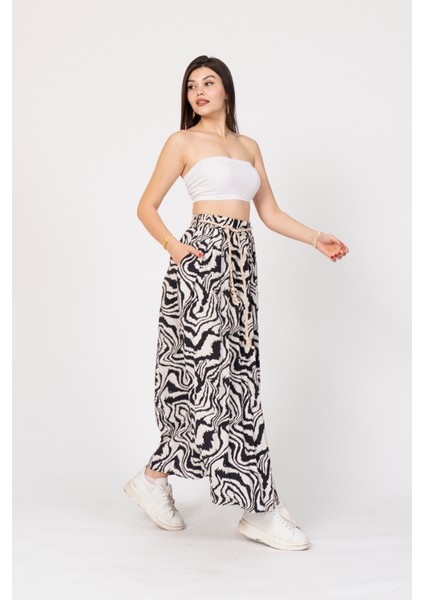 Zebra Desen Beli Lastikli Hasır Ip Detaylı ve Cepli Etek 6796 modelleri