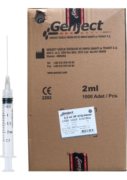 - 2.5 ml 40MM Kısa Luer Lock Dental Enjektör - 1000 Adet