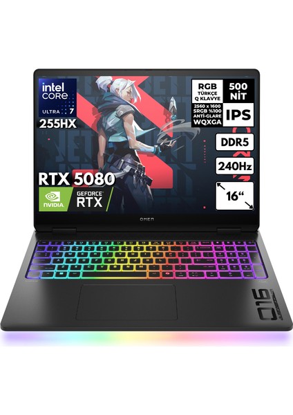 Omen Max 16-AH0014NT Ultra 7-255HX 16-Gbddr5 2 Tbssd RTX5080 (16GB-GDDR7) 16" 240Hz 2k Wqxga Windows 10 Pro Gaming Notebook B8SQ9EAHMF67