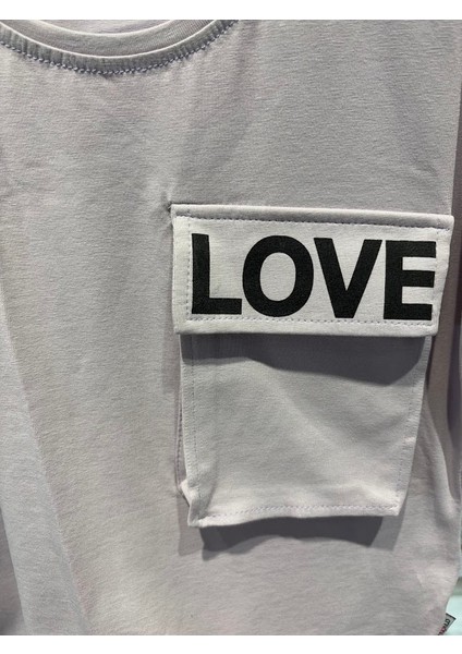 Love Baskılı Cepli Tişört Bol Paçalı Kısa Paça Mor Eşofman Kız Çocuk Alt Üst Takım fırsatları