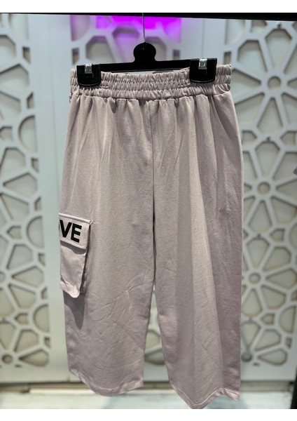 Love Baskılı Cepli Tişört Bol Paçalı Kısa Paça Mor Eşofman Kız Çocuk Alt Üst Takım indirimleri