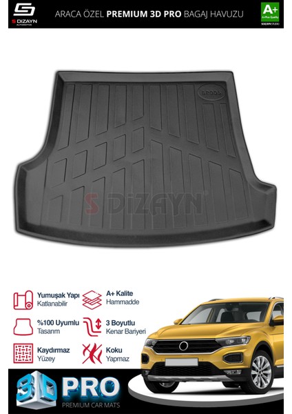 Vw T-Roc 3D Pro Bagaj Havuzu Üst Bagaj 2019 Üzeri A+ Kalite