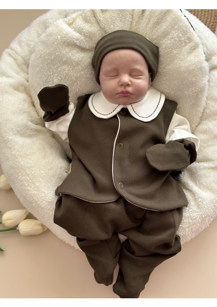 Yelekli Hastane Çıkışı Set - Haki / (Yelek, Pantolon, Body, Bere, Eldiven) modelleri