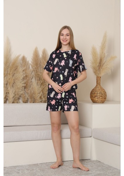 Kedili T-Shirt Şortlu Pijama Takımı