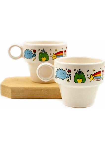 Neşeli Bahçe 2'li Espresso Bardak Seti - Hediye Seramik Fincan