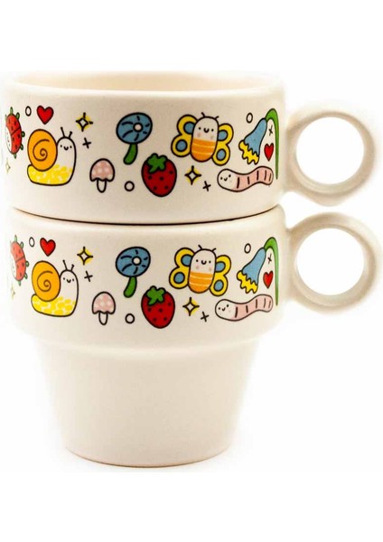 Neşeli Bahçe 2'li Espresso Bardak Seti - Hediye Seramik Fincan modelleri