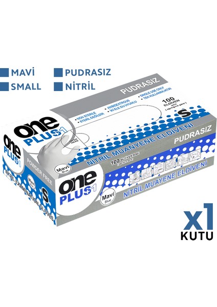 One Plus Nitril Muayene Eldiveni 100'LÜ S Küçük Boy Mavi