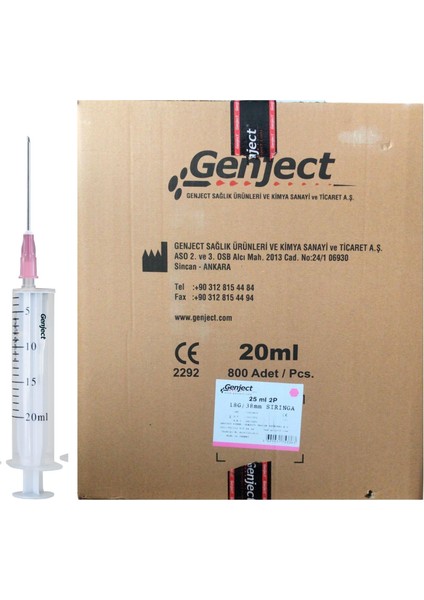 - 20 ml 2parça Pembe Iğneli Enjektör Veteriner - 800 Adet