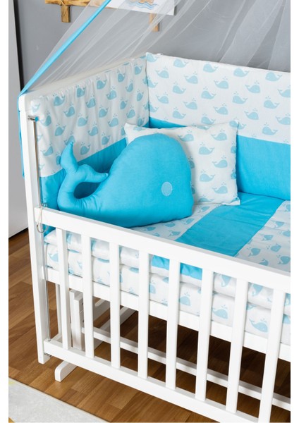 Ahşap Beşik Anne Yanı Yeni Doğan Asya Beyaz Bebek Beşiği Mavi Balina Uyku Setli modelleri
