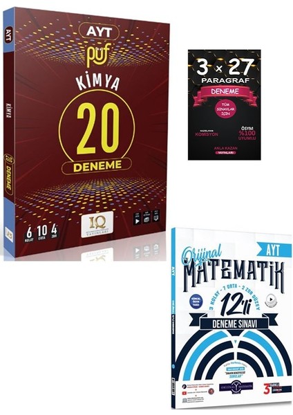 Orijinal+Iq Yayınları Ayt Matematik+Kimya Deneme+Anlakazan Paragraf