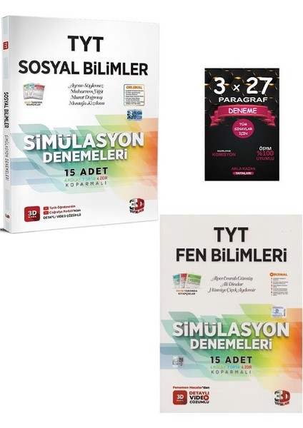 3D Yayınları Tyt Fen Bilimleri+Sosyal Bilimler Simülasyon Deneme+Anlakazan Deneme