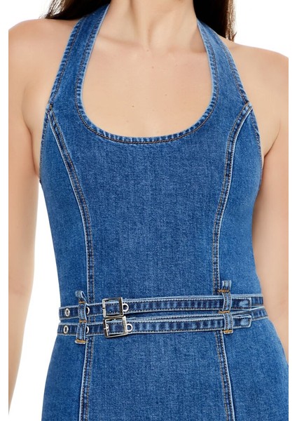 Denim Kemer Detaylı Mini Elbise modelleri