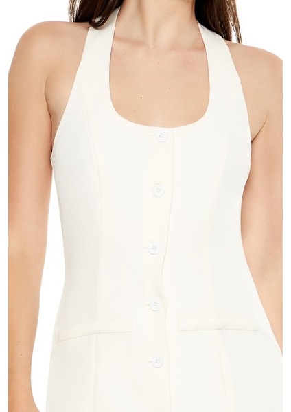 Düğme Detaylı Halter Yaka Mini Elbise modelleri