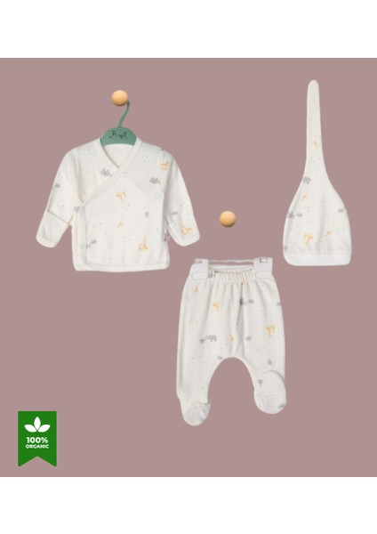 Kendinden Eldivenli ve Patikli Zürafalı 3lü Organik Hastane Çıkışı Seti fiyatları