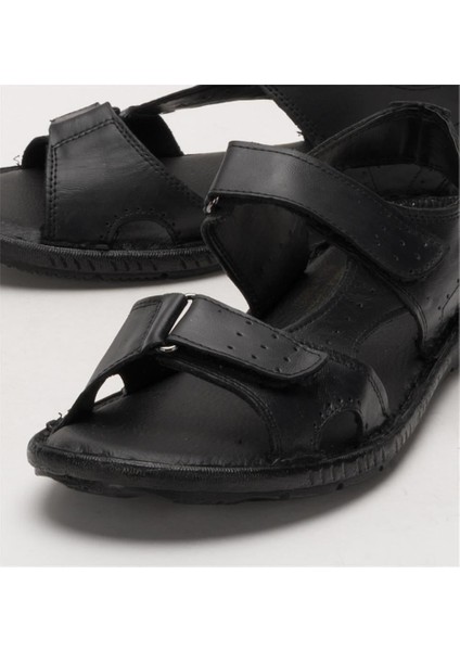 Erkek İçi Dışı Hakiki Deri Ortopetik Yazlık Esnek ve Çok Hafif Günlük Ayakkabı Sandalet SİYAH indirimleri