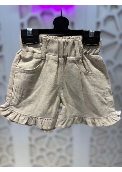 Müslin Yakası Fırfırlı Gömlek Keten Şort Kız Çocuk Alt Üst Takım indirimleri