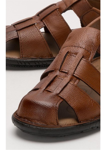 Erkek Hakiki Deri Yazlık Hafif Günlük Ayakkabı Sandalet TABA indirimleri