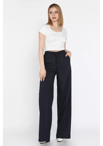 Bel Lastikli Bağcıklı Bol Paça Kadın Pantolon P-00016656