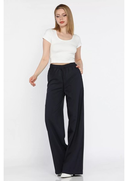 Bel Lastikli Bağcıklı Bol Paça Kadın Pantolon P-00016656