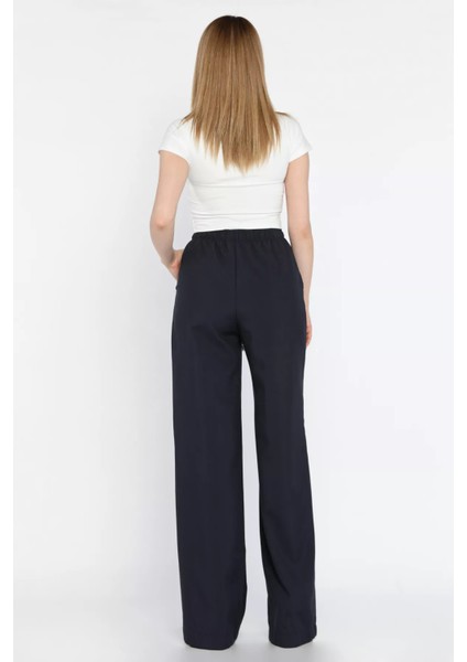 Bel Lastikli Bağcıklı Bol Paça Kadın Pantolon P-00016656