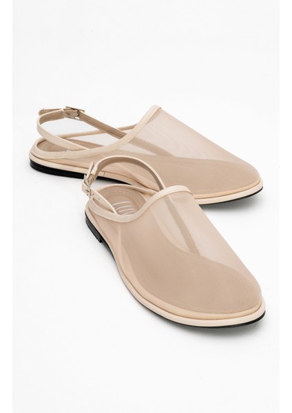 Shen Krem Fileli Burnu Kapalı Kadın Sandalet