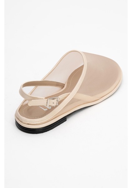 Shen Krem Fileli Burnu Kapalı Kadın Sandalet indirimleri