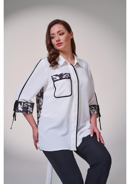 Büyük Beden Arkası Empirme Baskılı ve Kollar Da Bağcık Detaylı Gömlek fiyatları