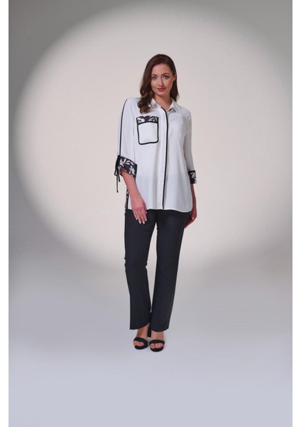 Büyük Beden Arkası Empirme Baskılı ve Kollar Da Bağcık Detaylı Gömlek modelleri