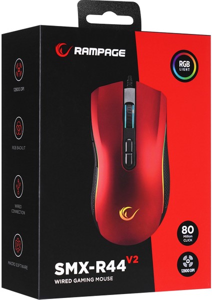 Smx-r44 V2 Makrolu Kırmızı 12800 Dpı Rgb Ledli 80 Milyon Gaming Pro Oyuncu Mouse
