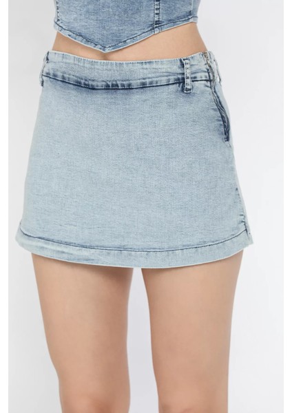 Kadın Yan Fermuar Detaylı Mini Jean Kot Şort Etek P-00016543 fırsatları