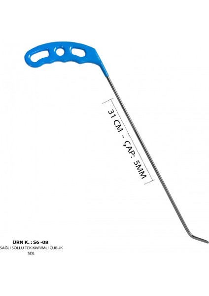 31 cm 5 mm Çap Sağlı Sollu Tek Kıvrımlı Sol Boyasız Göçük Düzeltme Çubuğu, Pdr Çubuk - S6-08