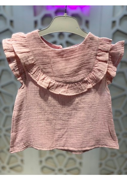 Müslin Yakası Fırfırlı Gömlek Keten Şort Kız Çocuk Alt Üst Takım modelleri